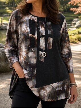 Parsley & Sage XL Abstract Mixed Media Tunic Top Artsy Boho
